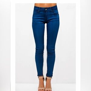 Dark Teal Blue Washed Mid-Rise Stretch Skinny Jeggings